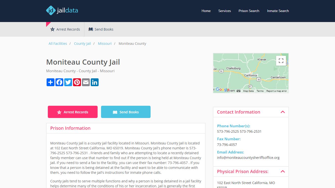 Moniteau County Jail Inmate Search and Prisoner Info - California, MO