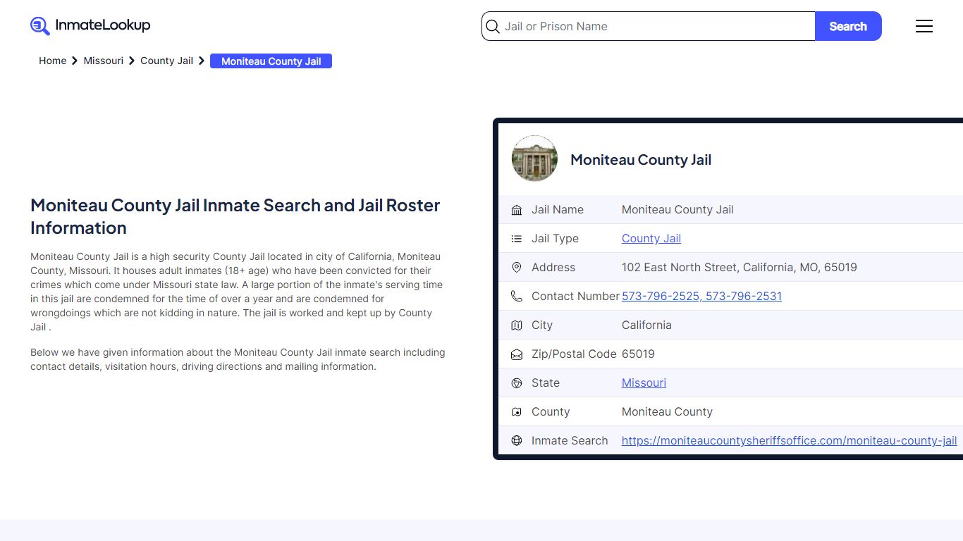 Moniteau County Jail Inmate Search and Jail Roster Information
